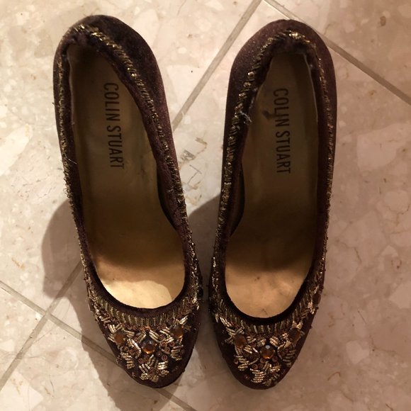 Brand New Colin Stuart Women's Beaded Embellished Suede Platform High Heels - Picture 4 of 6
